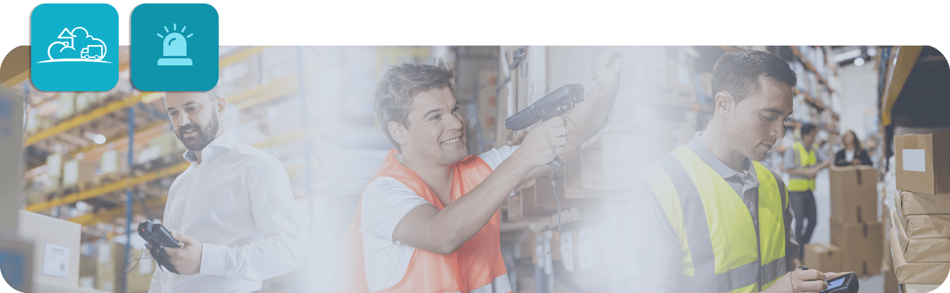 warehouse workers using handheld scanners